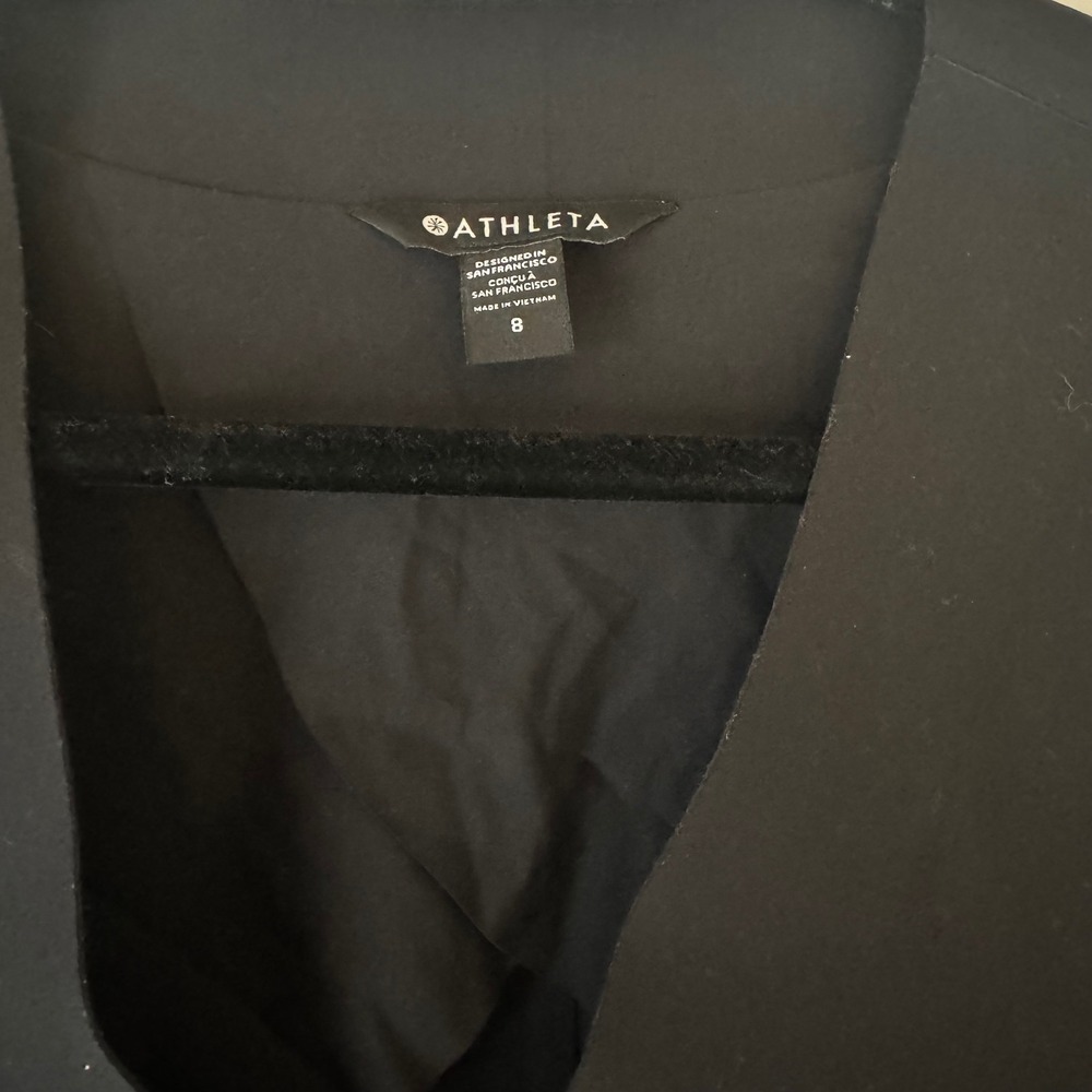Athleta Avenue Blazer Black Collarless Open Front Stretch Jacket Womens 8 - Picture 3 of 6